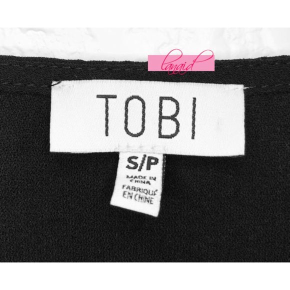 Tobi Open Back Black Chiffon V-Neck Flutter-Sleeve Blouse Top Backless Cut-Out S - Picture 5 of 7